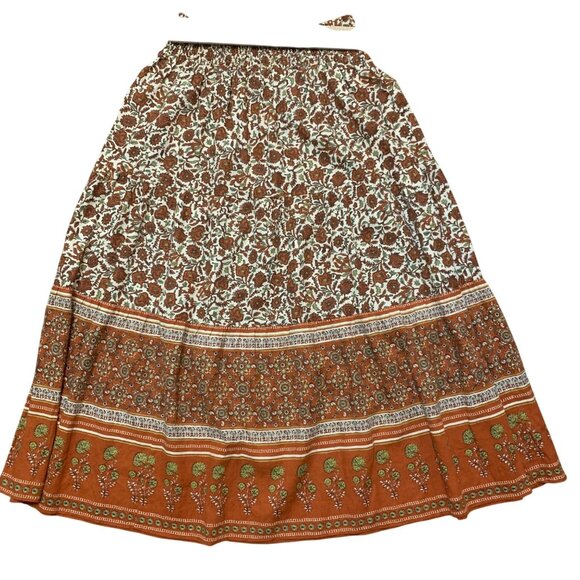 FAHERTY Harlow Linen Maxi Skirt Umber Folly Floral Brown Orange Sz XS $148 - Picture 4 of 8